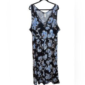 24seven Comfort Apparel NWT Womens Blue Floral Sleeveless Maxi Dress 3X